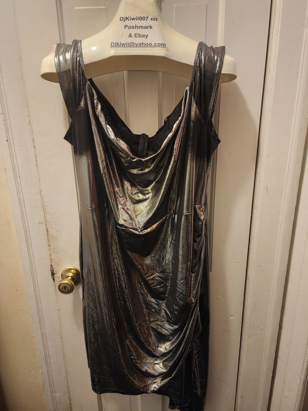 *5/$25* 3x [Fashion to Figure] MetallicSilver Draped Liquid Dress -wear Underarm
